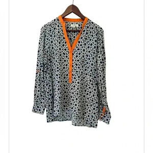 Umgee USA blouse Geometric Navy Orange size Large